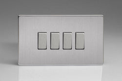 Varilight Screwless 4 Gang 2 Way Switch With Metal Rocker (Double XDS9S) - Brushed Steel - XDS9S