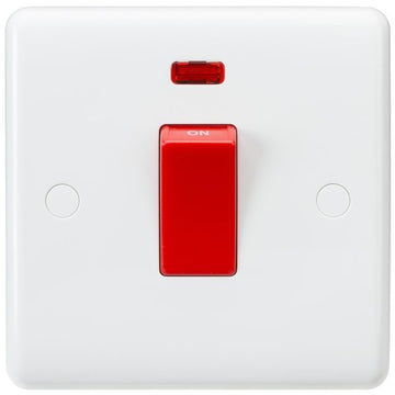 Knightsbridge Curved Edge 45A DP Switch with Neon (small) - White - CU8331N