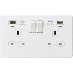 MLA Knightsbridge 13A 2 Gang Socket Dual USB (2.4A) W/LED Charge Indicators Matt White - SFR9904NMW