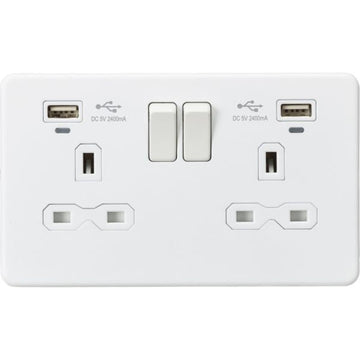 MLA Knightsbridge 13A 2 Gang Socket Dual USB (2.4A) W/LED Charge Indicators Matt White - SFR9904NMW