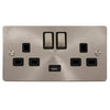 Click Scolmore Define Brushed Steel 2 Gang USB Outlet Switch 13A With Black Ingot - FPBS570BK