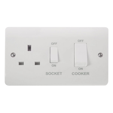 Click Scolmore Mode 45A 1 Gang Cooker Switch & Plug Socket Polar White - CMA504