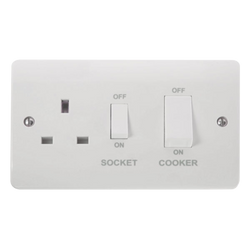 Click Scolmore Mode 45A 1 Gang Cooker Switch & Plug Socket Polar White - CMA504