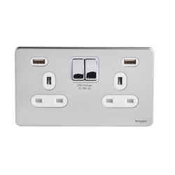 Schneider USFP 2G Switched SO Double Pole 2XUSB 4A White Insert - Polished Chrome - GGBGU3424DWPC