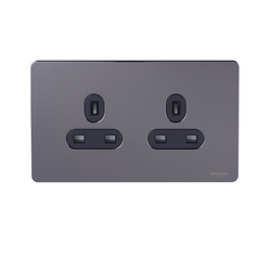 Schneider USFP 13A Single Pole 2G Unswitched Socket Black Insert Black Nickel - GU3460BBN