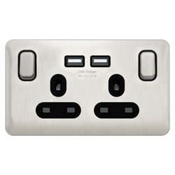 Schneider LSD 2G 13A SP 2USB Black Insert - Stainless Steel RP - GGBL30202USBABSSS