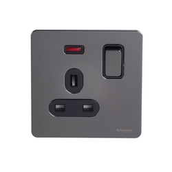 Schneider USFP 13A Double Pole 1G Switched Socket W/N Black Insert - Black Nickel - GU3411DBBN