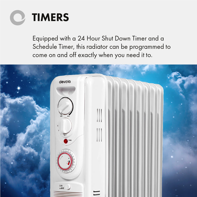 Devola 2500W Oil Filled Radiator (9 Fin) White - DVSOR9F25W –  BigOnElectricals.co.uk