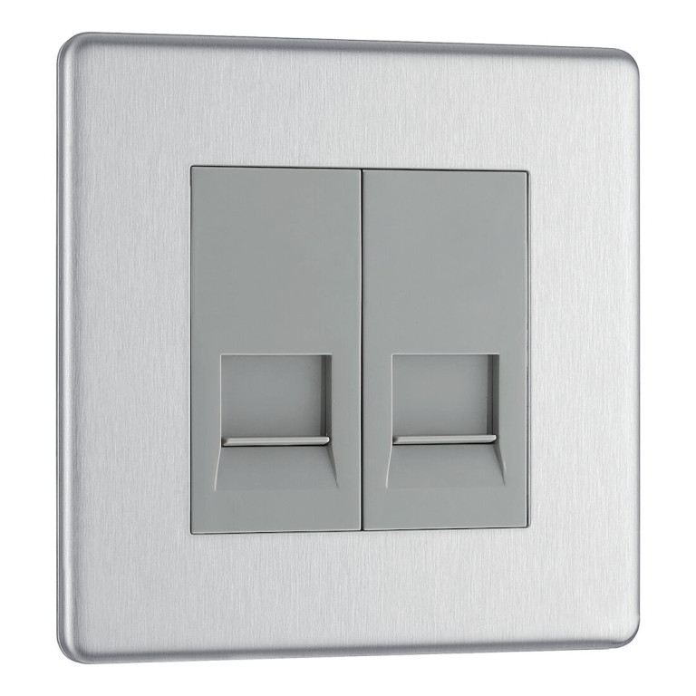 BG Screwless Flatplate Brushed Steel Double Slave Telephone Socket - F ...