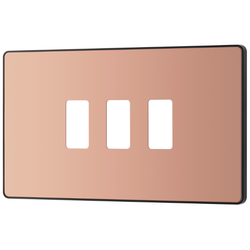BG Evolve 3 Gang Grid Front Plate - Polished Copper (Black) - RPCDCP3B