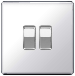 BG Screwless Flatplate Polished Chrome Double Switch, 10Ax 2 Way - FPC42