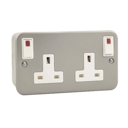 Click Scolmore Essentials 2 Gang 13A Double Pole Plug Socket With Neon - CL840