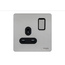 Schneider USFP 13A SP 1G Switched Socket Black Insert - Stainless Steel - GU3410BSS