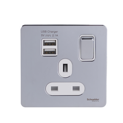 Schneider USFP 1G Switched SO SP 2XUSB 2.1 White Insert - Polished Chrome - GGBGU34102USBAWPC