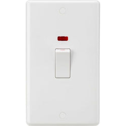 MLA Knightsbridge Curved Edge 45A 2 Gang DP Switch With Neon (White Rocker) - CU8332NW