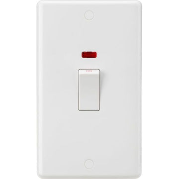 MLA Knightsbridge Curved Edge 45A 2 Gang DP Switch With Neon (White Rocker) - CU8332NW