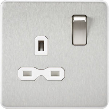 Knightsbridge Screwless 13A 1G DP switched Socket - Brushed Chrome with white Insert - SFR7000BCW