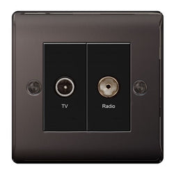 BG Nexus Metal Black Nickel Twin TV - FM Coaxial Aerial Socket with Diplexer - NBN66