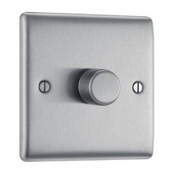 BG Nexus Metal Brushed Steel Single Intelligent Led Dimmer Switch, 2-Way Push On/Off - NBS81