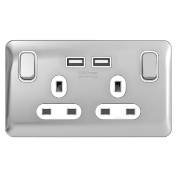 Schneider LSD 2G 13A SP 2x USB White Insert Polished Chrome - GGBL30202USBAWPCS