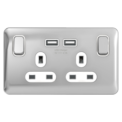 Schneider LSD 2G 13A SP 2x USB White Insert Polished Chrome - GGBL30202USBAWPCS