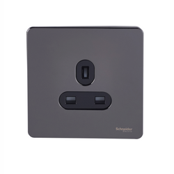Schneider USFP 13A Single Pole 1G Unswitched Socket Black Insert Black Nickel - GU3450BBN