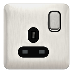 Schneider LSD 1G 13A Switched Socket Black Insert - Stainless Steel - GGBL3010BSS