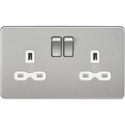 Knightsbridge Screwless 2 Gang Double Socket, Brushed Chrome with White Inserts - SFR9000BCW