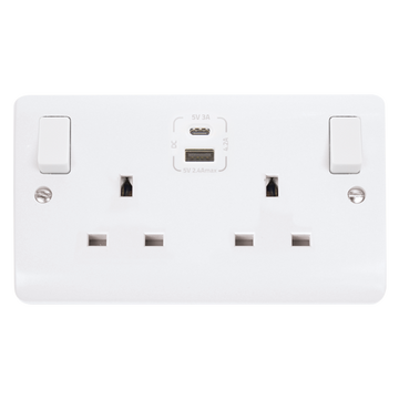Click Scolmore Mode 13A 2 Gang TYPE A/C USB 4.2 Plug Socket White - CMA786