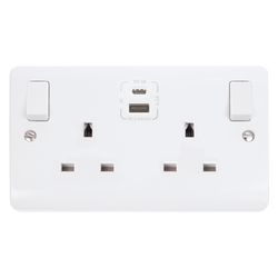 Click Scolmore Mode 13A 2 Gang TYPE A/C USB 4.2 Plug Socket White - CMA786
