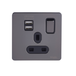 Schneider USFP 1G Switched SO SP 2XUSB 2.1 Black Insert - Black Nickel - GGBGU34102USBABBN