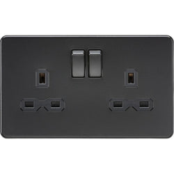 Knightsbridge Screwless 2 Gang Double Socket, Matt Black with Black Inserts - SFR9000MBB