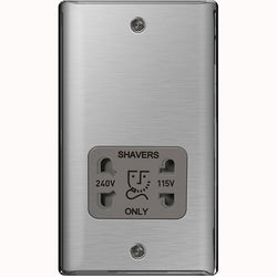 BG Nexus Metal Brushed Steel Dual Voltage Shaver Socket - Grey Insert - NBS20G