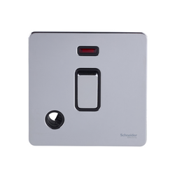 Schneider USFP 20A Double Pole Switched Flex Outlet & Neon Black Insert - Polished Chrome - GU2414BPC