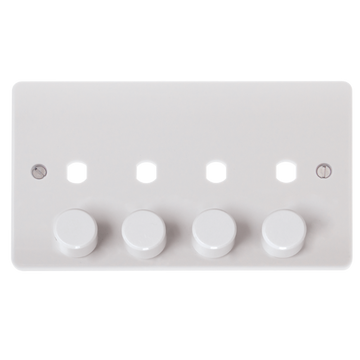 Click Scolmore MiniGrid Mode 4 Gang Double Dimmer Plate & Knobs White - CMA148PL
