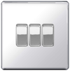BG Screwless Flatplate Polished Chrome Triple Switch, 10Ax 2 Way - FPC43