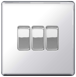 BG Screwless Flatplate Polished Chrome Triple Switch, 10Ax 2 Way - FPC43
