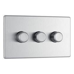 BG Screwless Flatplate Brushed Steel Triple Intelligent Led Dimmer Switch, 2-Way Push On/Off - FBS83