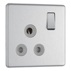 BG Nexus Flatplate Screwless Brushed Steel 1 Gang 15A Round Pin Switched Socket Grey Insert - FBS99G