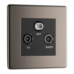 BG Nexus Flatplate Screwless Black Nickel 3 Gang Triplex TV/FM/Satellite Socket - FBN67
