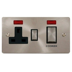 Click Scolmore Define Brushed Steel 2 Gang Double Pole Switched Socket 45A With Black Ingot - FPBS505BK