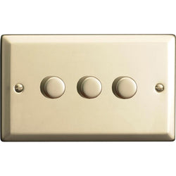 Varilight Classic 3 Gang 1 or 2 Way 3x400W Dimmer Switch (Double HC33) - Satin Chrome - DOU-HN33