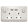 Schneider LSD 2G 13A SP 2USB White Insert - Stainless Steel  RP - GGBL30202USBAWSSS