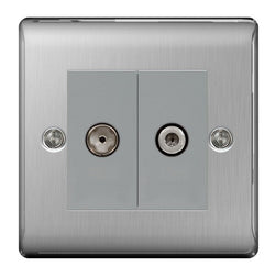 BG Nexus Metal Brushed Steel Single Socket For Tv Or Fm Co-Axial Aerial And Satellite Connection - NBS65