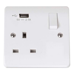 Click Scolmore Mode 13A 1 Gang USB 2.1 Plug Socket Polar White - CMA771U