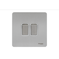 Schneider USFP 16AX 2G 2W Switched White Insert - Stainless Steel - GU1422WSS