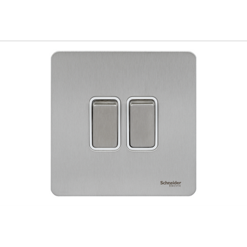 Schneider USFP 16AX 2G 2W Switched White Insert - Stainless Steel - GU1422WSS