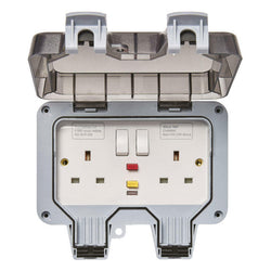 Forum Zinc 2 Gang RCD 13A Outdoor Socket IP66 - Grey - ZN-38864