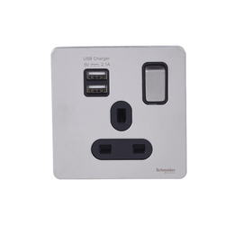 Schneider USFP 1G Switched SO SP 2XUSB 2.1 Black Insert - Stainless Steel - GGBGU34102USBABSS