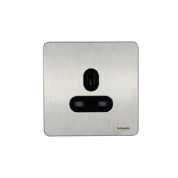 Schneider USFP 13A Single Pole 1G Unswitched Socket Black Insert Stainless Steel - GU3450BSS